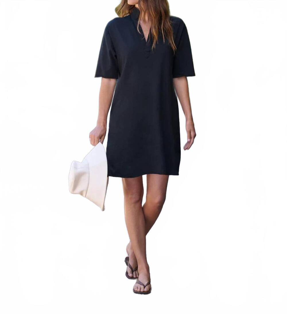 NEW FRANK & EILEEN mini emma popover henley dress in black